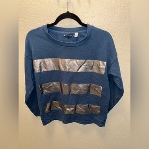 Petit Bateau Women’s Medium Teal Shiny Bold Stripes Long Sleeve Sweatshirt